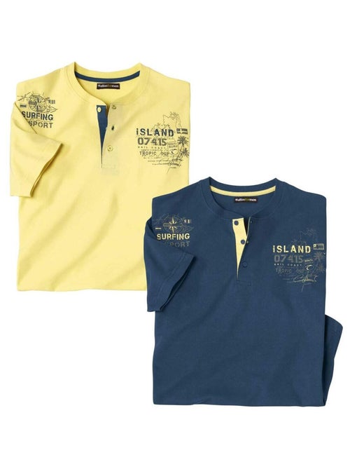 Lot de 2 Tee-Shirts Col Tunisien Sun Island   - ATLAS FOR MEN - Kiabi