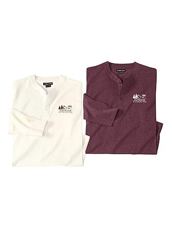 Lot de 2 Tee-Shirts Col Tunisien Unis - ATLAS FOR MEN