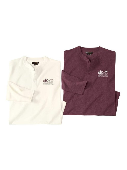 Lot de 2 Tee-Shirts Col Tunisien Unis   - ATLAS FOR MEN - Kiabi