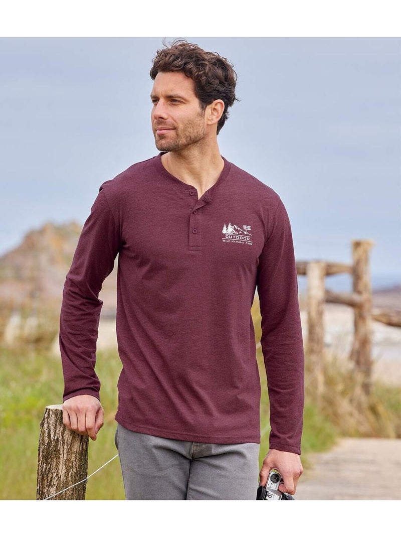 Lot de 2 Tee-Shirts Col Tunisien Unis  - Atlas For Men Gris Bordeaux Gris - Kiabi