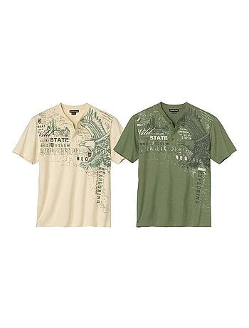 Lot de 2 Tee-Shirts Col Tunisien USA - ATLAS FOR MEN