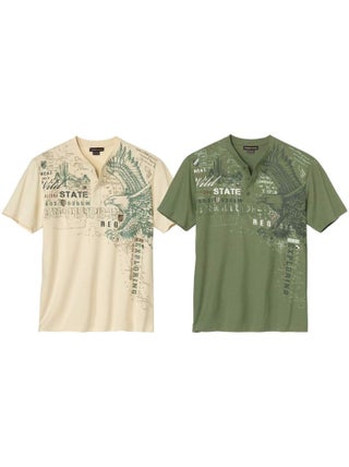 Lot de 2 Tee-Shirts Col Tunisien USA   - ATLAS FOR MEN