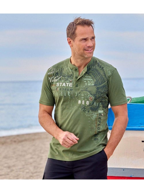 Lot de 2 Tee-Shirts Col Tunisien USA   - ATLAS FOR MEN - Kiabi