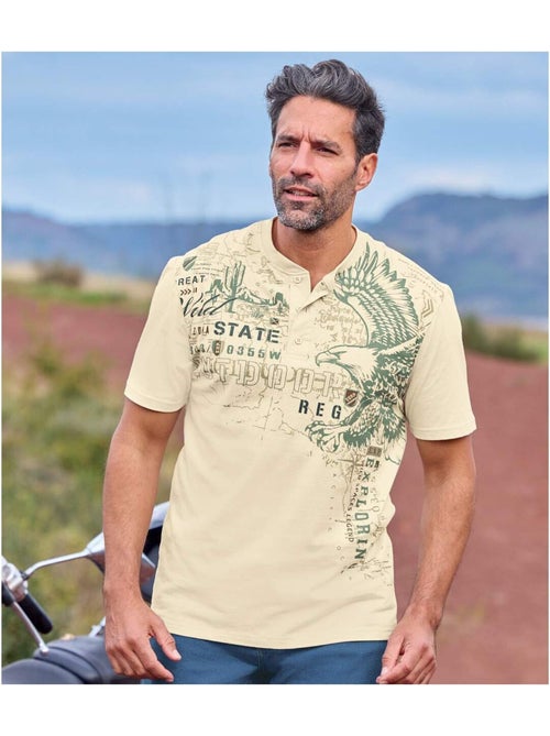 Lot de 2 Tee-Shirts Col Tunisien USA   - ATLAS FOR MEN - Kiabi