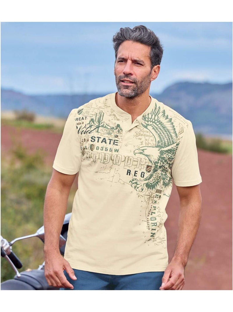 Lot de 2 tee-shirts col tunisien usa   - atlas for men Blanc Ecru - Kiabi