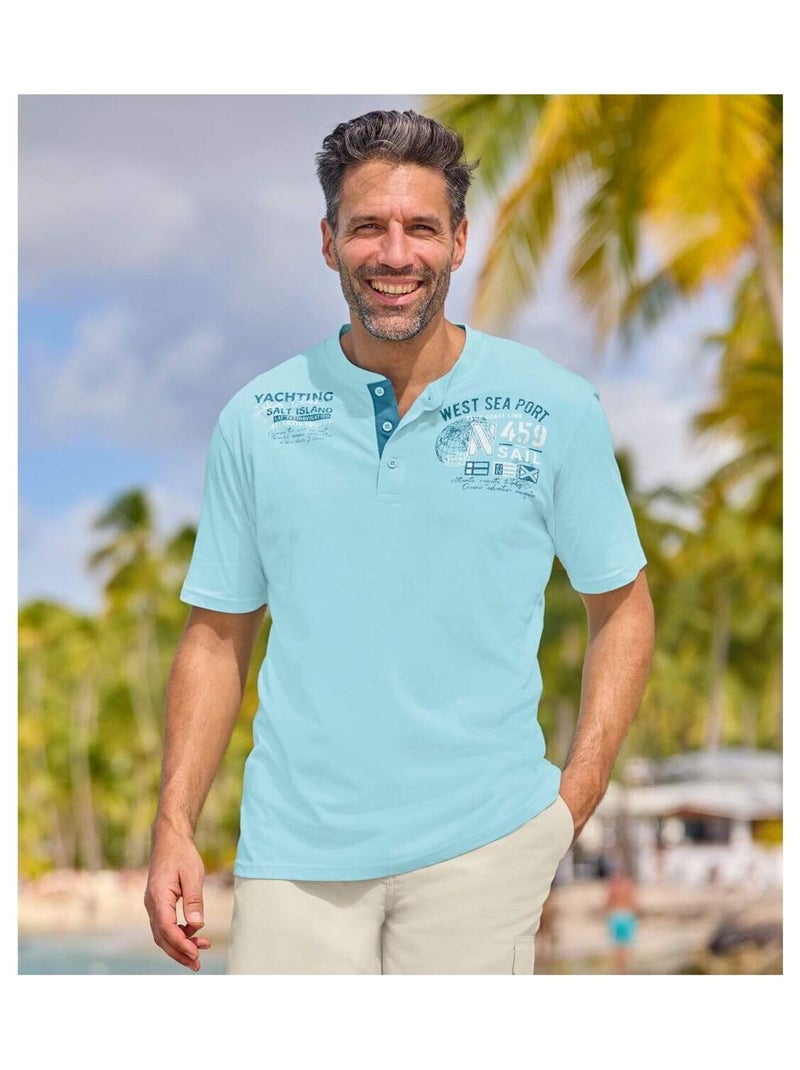 Lot de 2 Tee-Shirts Col Tunisiens Calvi   - ATLAS FOR MEN Bleu turquoise - Kiabi