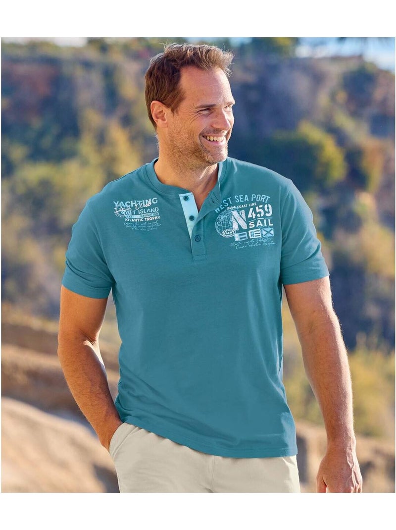 Lot de 2 Tee-Shirts Col Tunisiens Calvi   - ATLAS FOR MEN Bleu turquoise - Kiabi