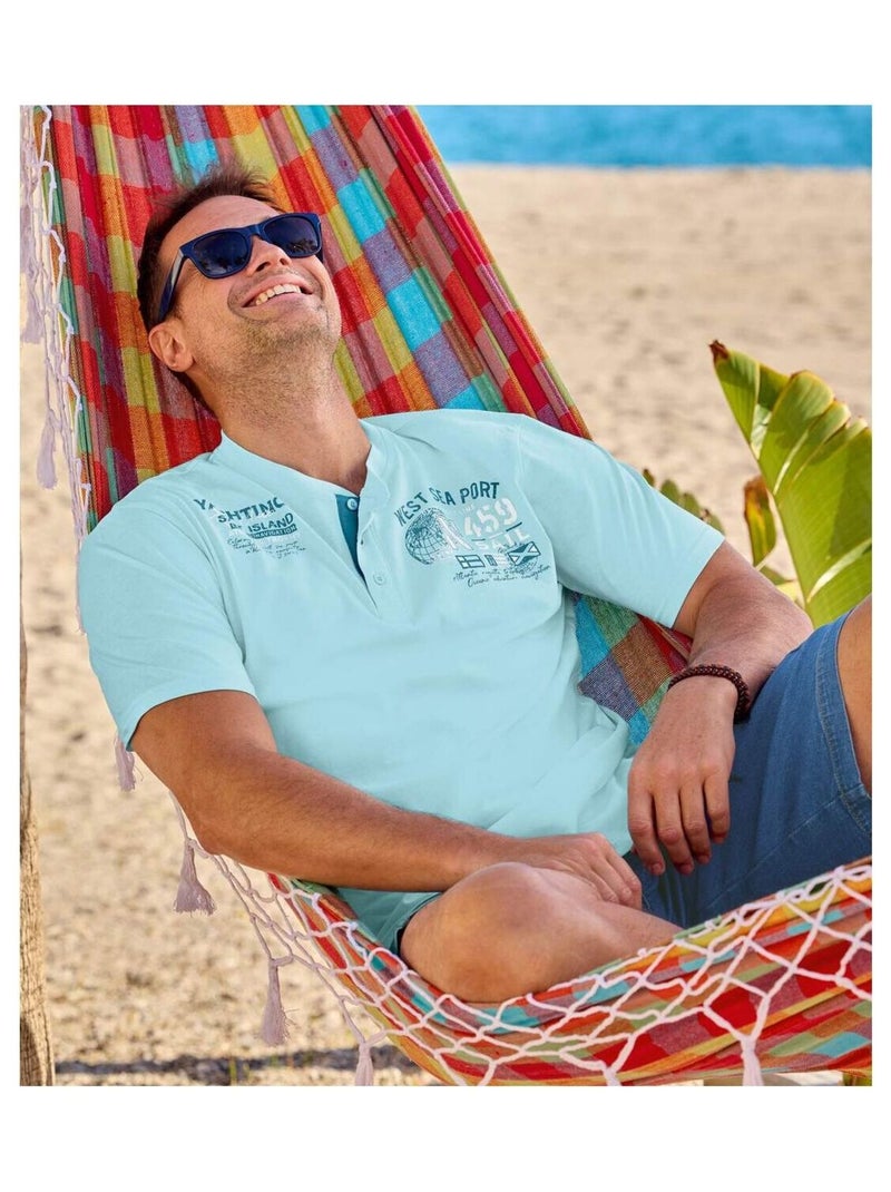Lot de 2 Tee-Shirts Col Tunisiens Calvi   - ATLAS FOR MEN Bleu turquoise - Kiabi