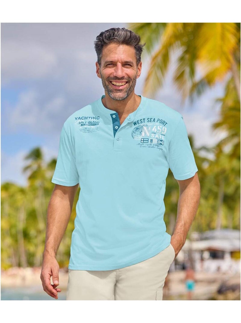 Lot de 2 tee-shirts col tunisiens calvi   - atlas for men Bleu turquoise - Kiabi