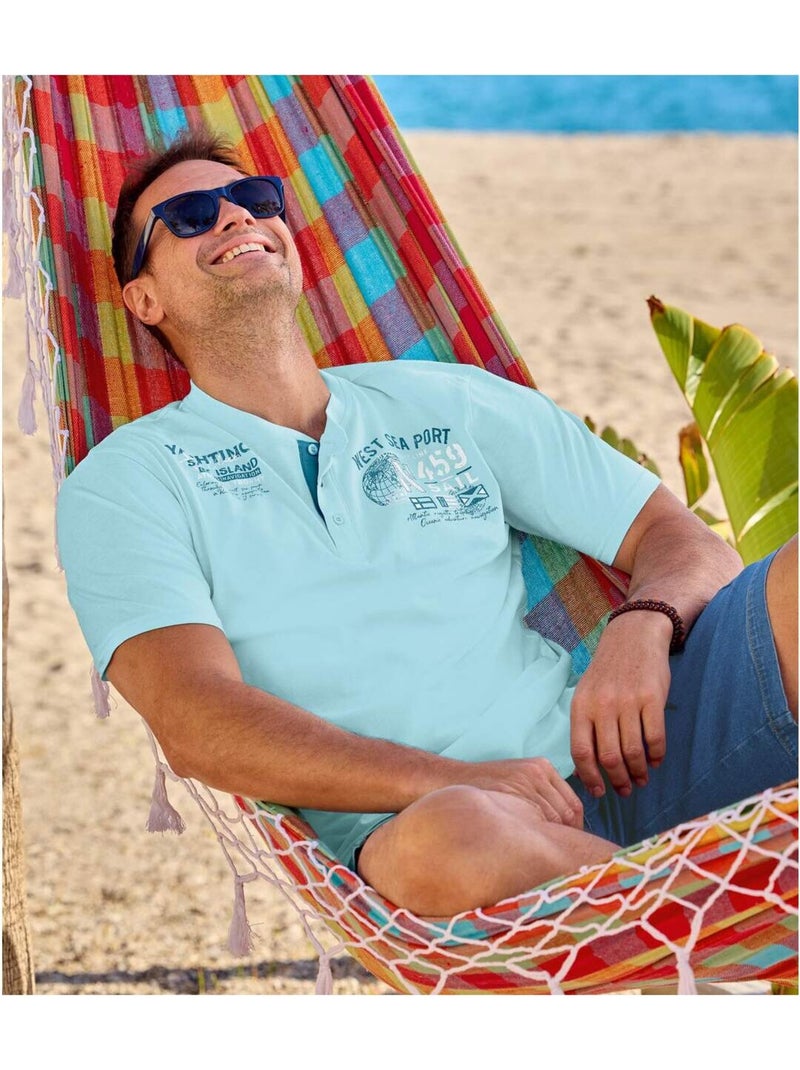 Lot de 2 tee-shirts col tunisiens calvi   - atlas for men Bleu turquoise - Kiabi