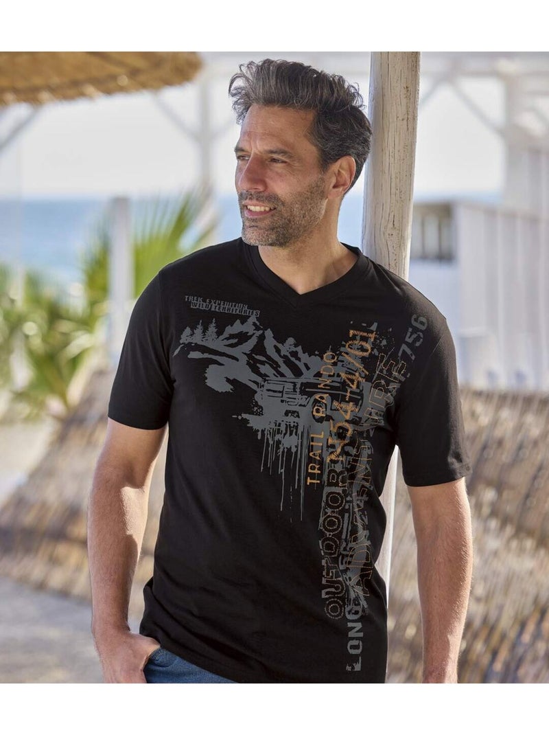 Lot de 2 Tee-Shirts Col V  - ATLAS FOR MEN Noir Marron - Kiabi