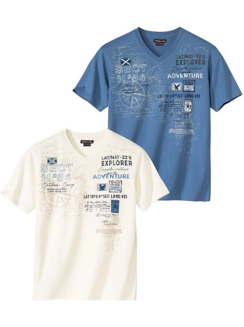 Lot de 2 Tee-Shirts Col V Canada Explorer   - ATLAS FOR MEN - Kiabi