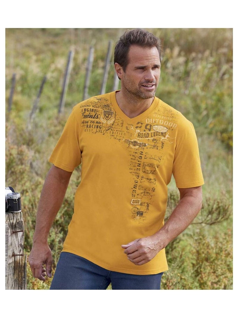 Lot de 2 Tee-Shirts Col V Evasion   - ATLAS FOR MEN Bleu Jaune - Kiabi