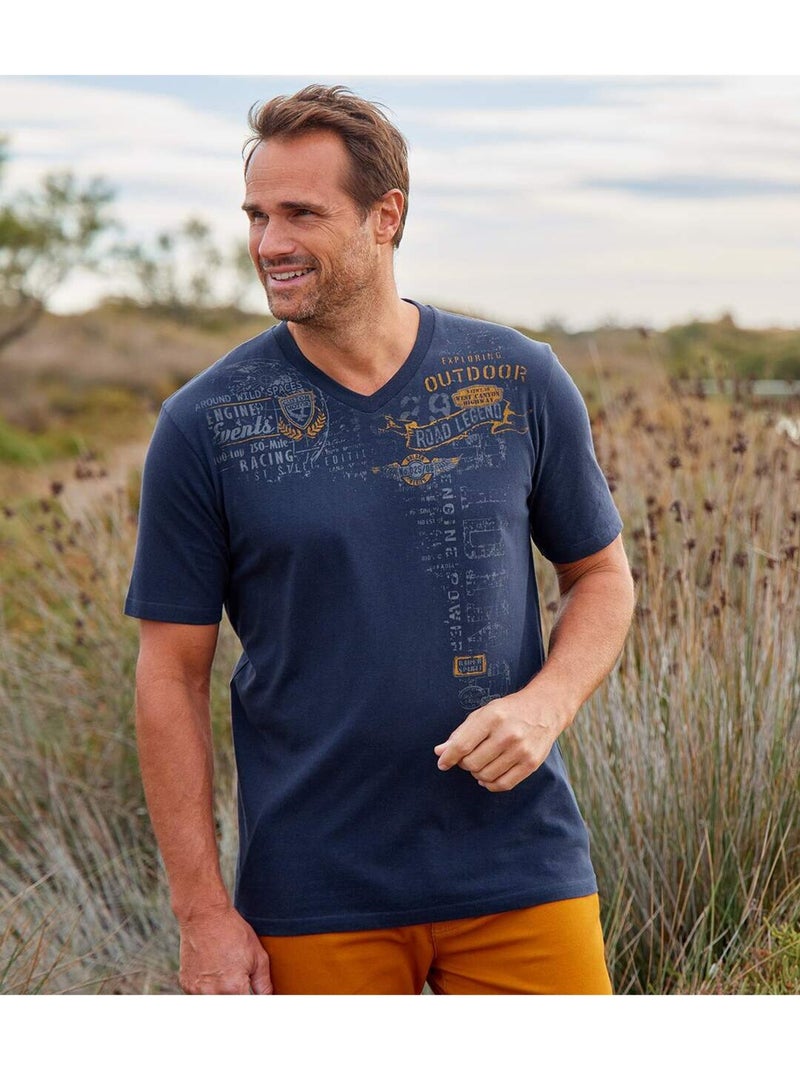 Lot de 2 Tee-Shirts Col V Evasion   - ATLAS FOR MEN Bleu Jaune - Kiabi