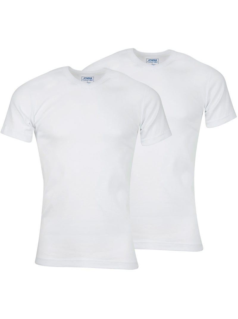 Lot de 2 tee-shirts col V homme Coton Bio Athena Blanc Blanc - Kiabi