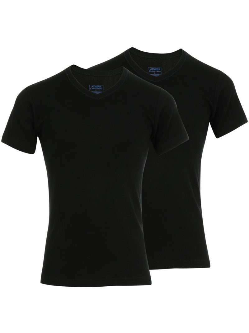 Lot de 2 Tee shirts col V homme Coton Bio Athena Noir Noir - Kiabi