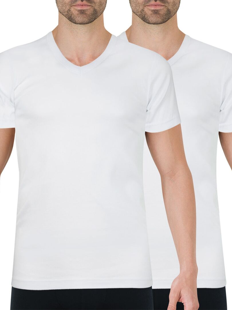Lot de 2 tee-shirts col V homme Coton Bio Blanc - Kiabi