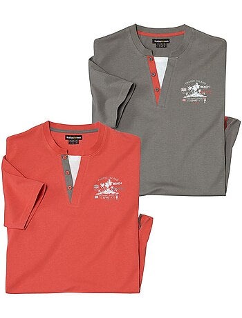 Lot de 2 tee-shirts double col iles tropicales - atlas for men