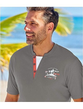 Lot de 2 tee-shirts double col iles tropicales - atlas for men