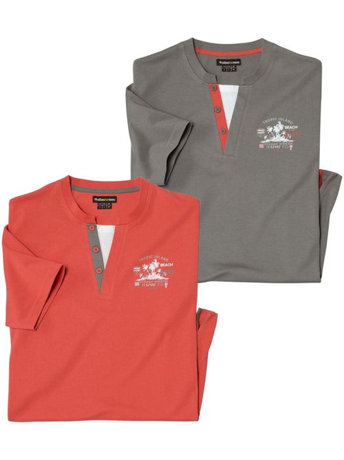 Lot de 2 Tee-Shirts Double Col Iles Tropicales   - ATLAS FOR MEN - Kiabi