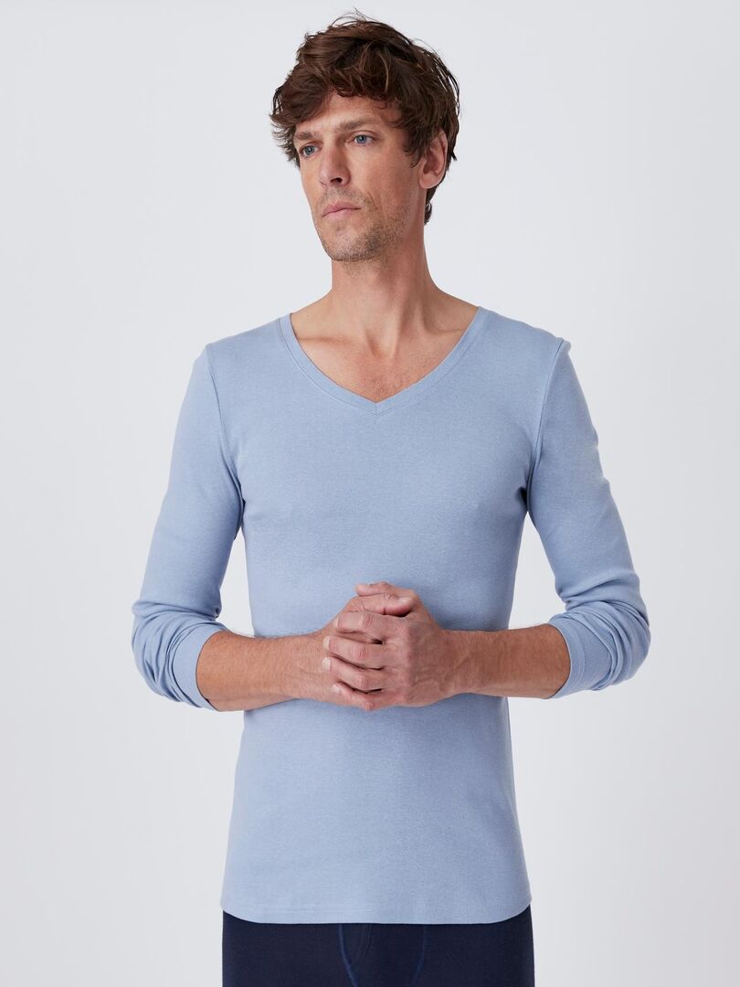 T-shirt Kariban Col V manches longues Bleu royal - Prêt-à-Porter