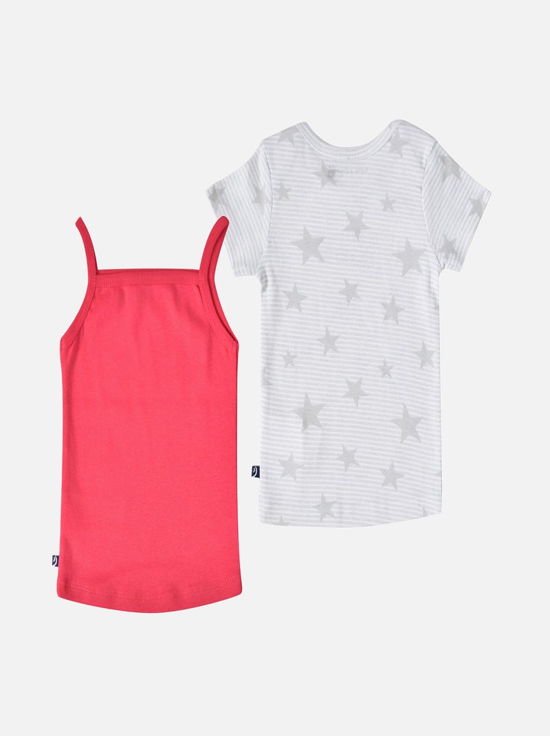LOT DE 2 TEE SHIRTS FILLE ERMANDA Blanc Rose - Kiabi