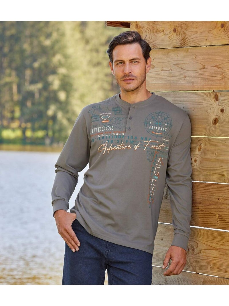 Lot de 2 Tee-Shirts Manches Longues à Col Tunisien - Atlas For Men Bleu Gris - Kiabi