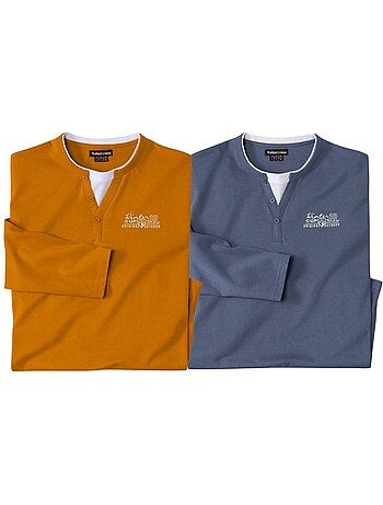 Lot de 2 tee-shirts manches longues col fantaisie - atlas for men