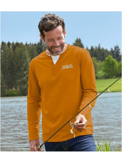 Lot de 2 Tee-Shirts Manches Longues Col Fantaisie   - ATLAS FOR MEN - Kiabi