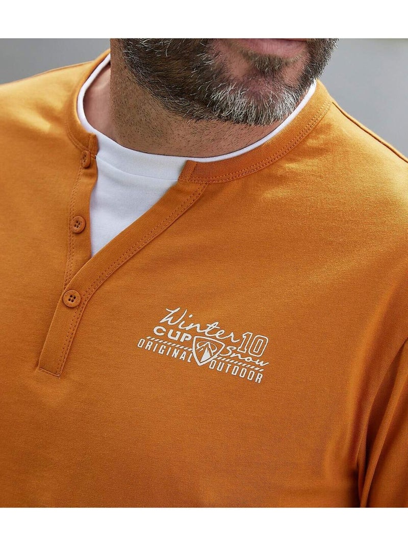 Lot de 2 Tee-Shirts Manches Longues Col Fantaisie   - ATLAS FOR MEN Bleu Marron - Kiabi