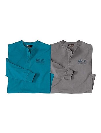 Lot de 2 Tee-Shirts Manches Longues Col Tunisien - ATLAS FOR MEN