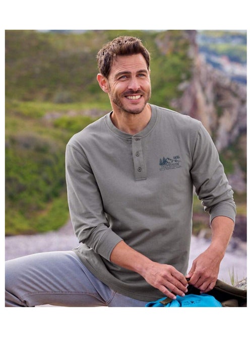 Lot de 2 Tee-Shirts Manches Longues Col Tunisien   - ATLAS FOR MEN - Kiabi