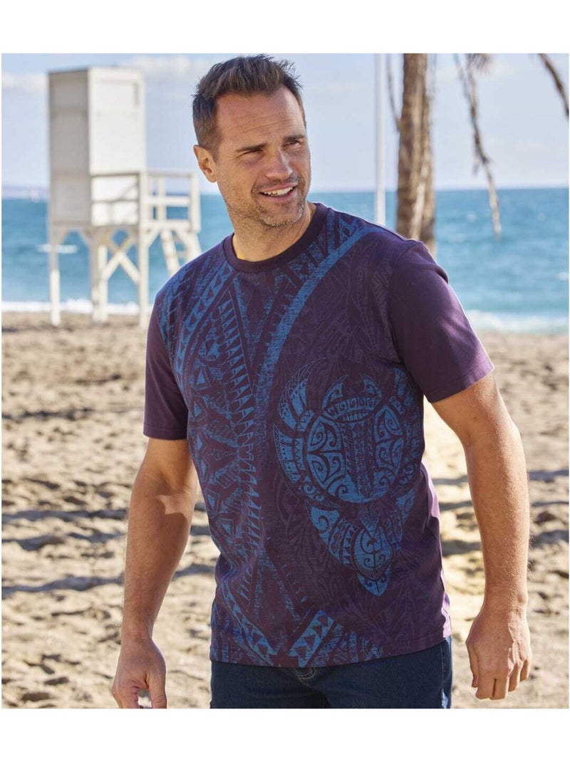 Lot de 2 Tee-Shirts Motifs Maori   - ATLAS FOR MEN Bleu Violet - Kiabi