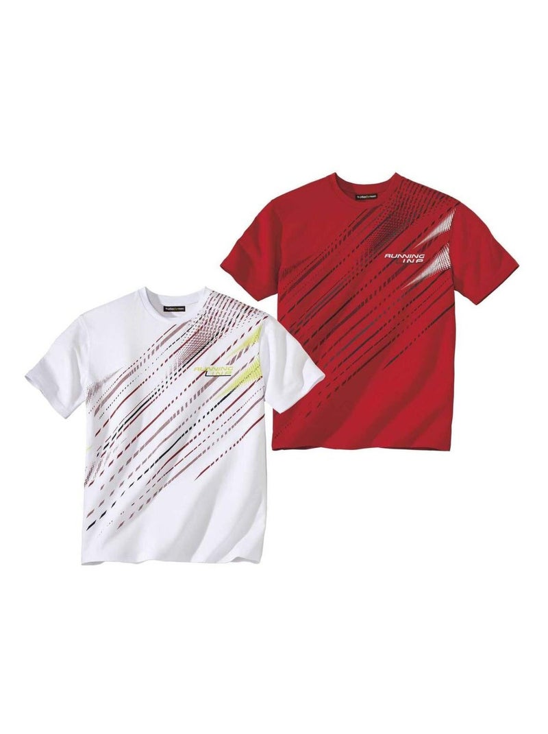 Lot de 2 Tee-shirts Multisport   - ATLAS FOR MEN Blanc Rouge - Kiabi