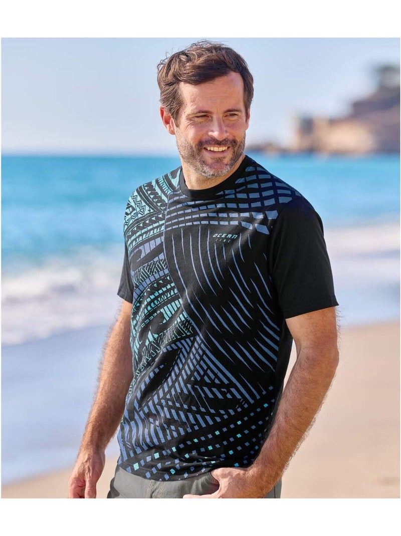 Lot de 2 Tee-Shirts Ocean Line   - ATLAS FOR MEN Bleu Noir - Kiabi
