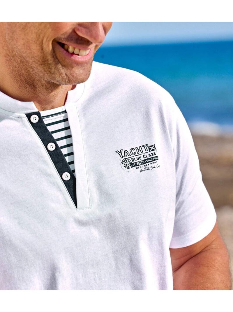 Lot de 2 Tee-Shirts Palm Club   - ATLAS FOR MEN Blanc Bleu - Kiabi