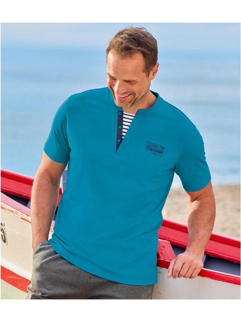 Lot de 2 Tee-Shirts Palm Club   - ATLAS FOR MEN Blanc Bleu - Kiabi