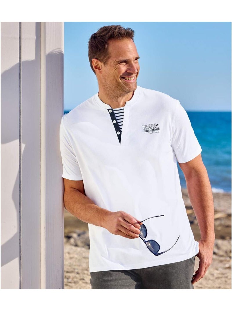 Lot de 2 Tee-Shirts Palm Club   - ATLAS FOR MEN Blanc Bleu - Kiabi