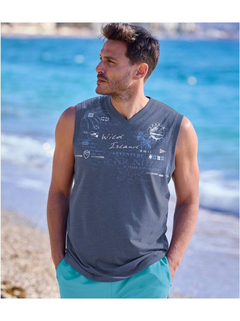 Lot de 2 Tee-Shirts Sans Manches Adventure   - ATLAS FOR MEN Bleu Ecru - Kiabi