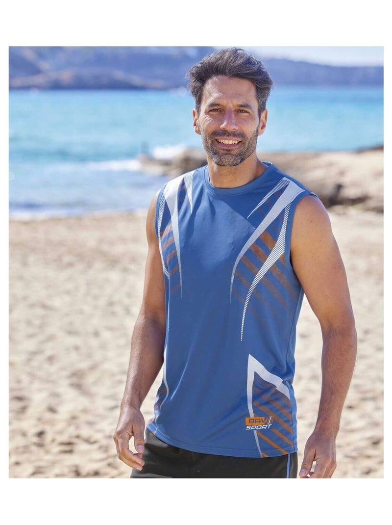 Lot de 2 Tee-Shirts Sans Manches Summer Sport   - ATLAS FOR MEN Blanc Bleu - Kiabi