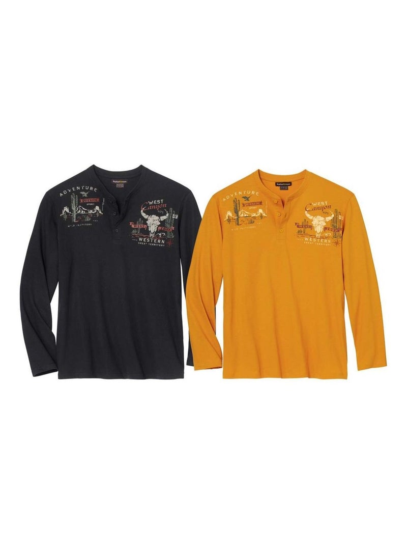 Lot de 2 Tee-Shirts Texas  - Atlas For Men Noir Jaune - Kiabi