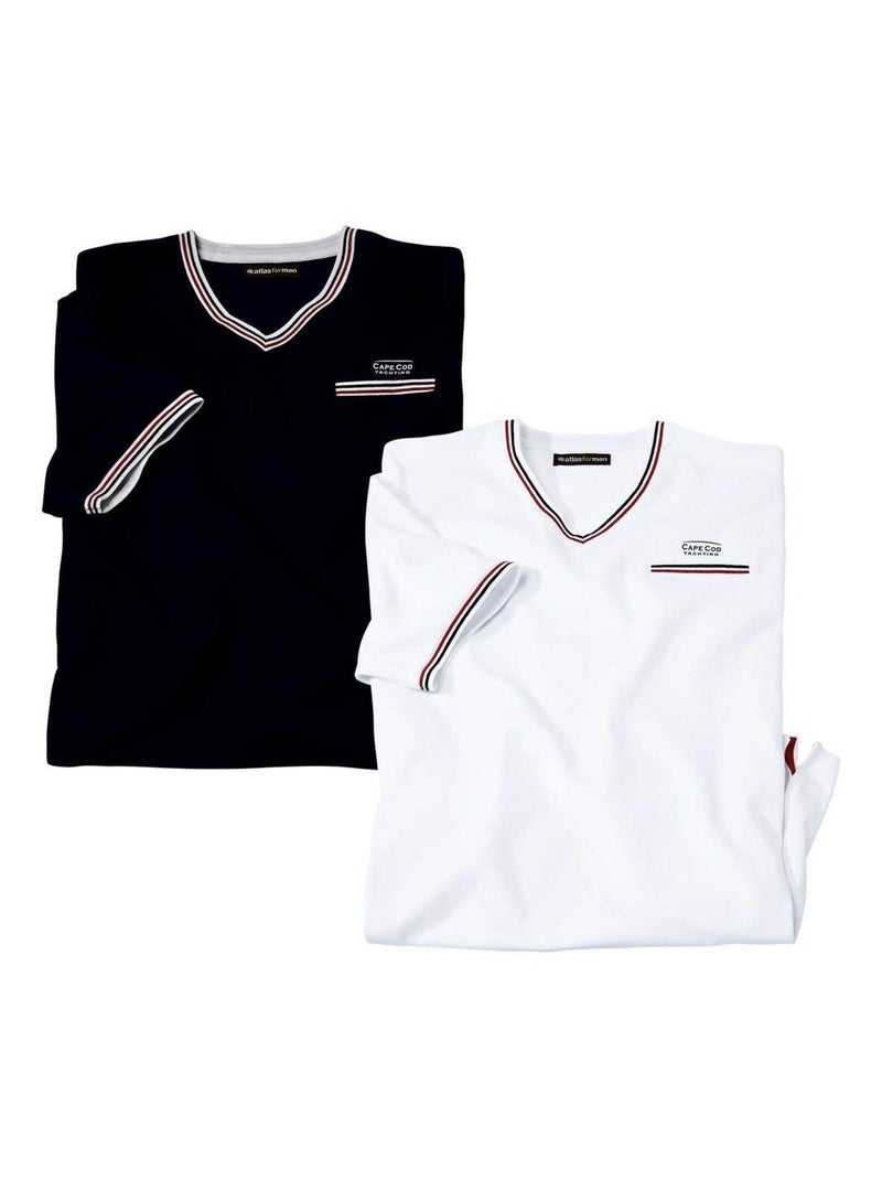 Lot de 2 Tee-Shirts Yachting Club - Atlas For Men Blanc Noir - Kiabi