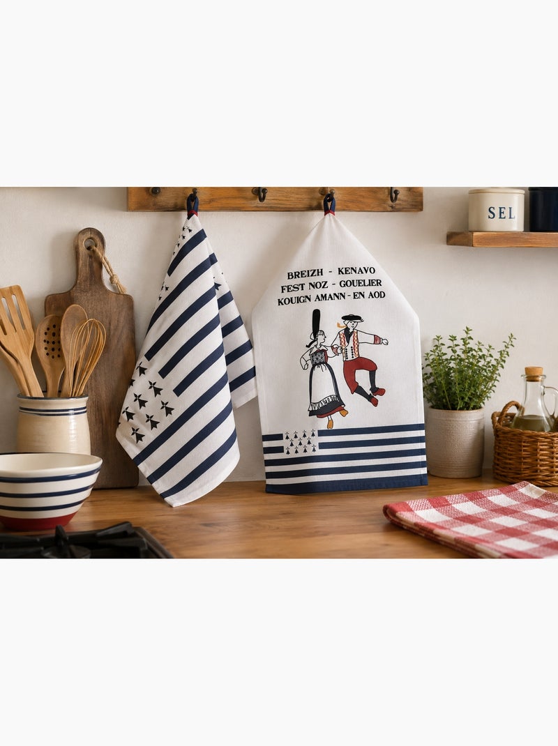 Lot de 2 torchon bigouden fest noz Blanc - Kiabi