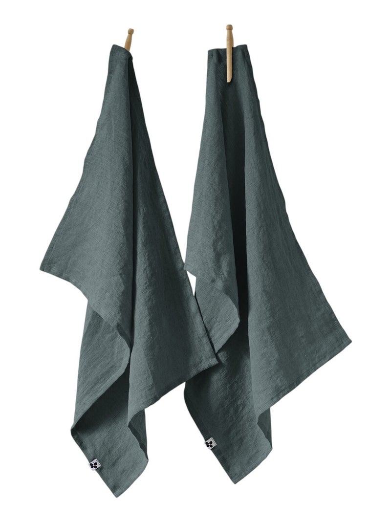 Lot de 2 torchon essuie-vaisselle lin Collection Soline gris anthracite - Kiabi