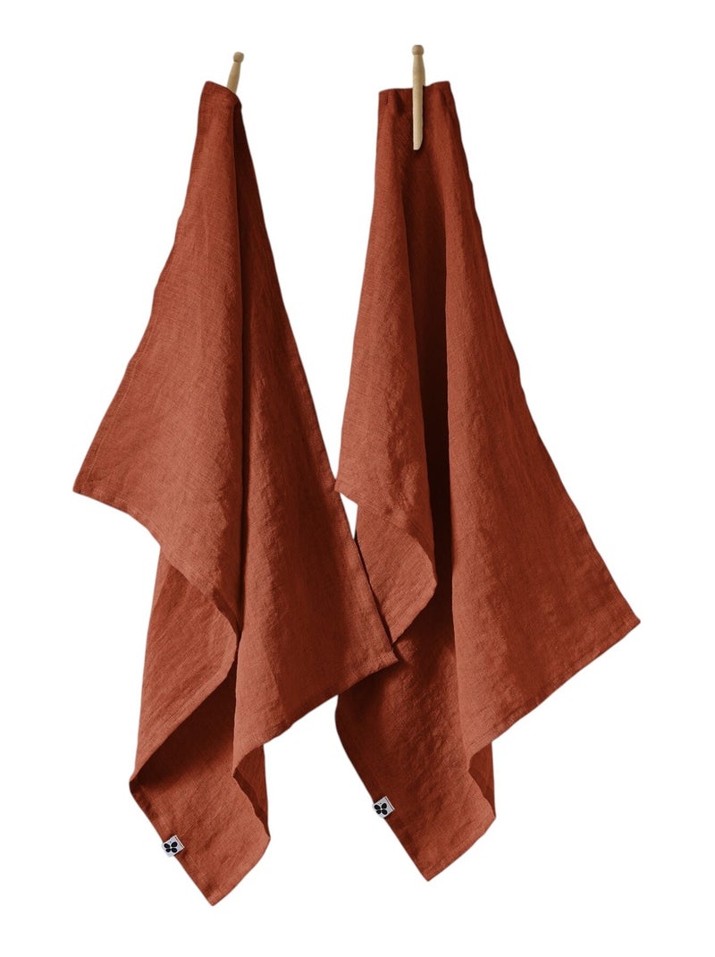 Lot de 2 torchon essuie-vaisselle lin Collection Soline Orange - Kiabi