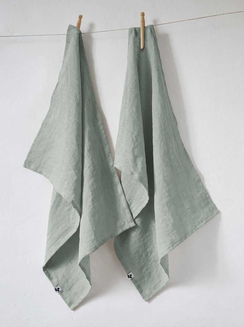 Lot de 2 torchon essuie-vaisselle lin Collection Soline Vert clair - Kiabi