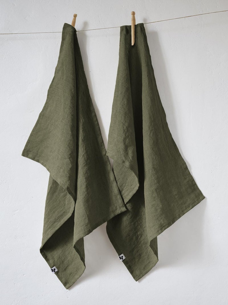Lot de 2 torchon essuie-vaisselle lin Collection Soline Vert foncé - Kiabi
