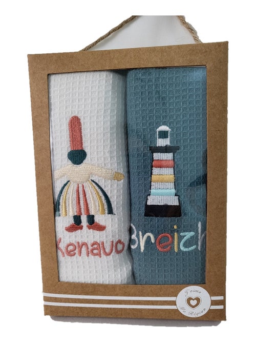 Lot de 2 torchons 50 x 70 cm Bigouden et phare bretagne - Kiabi