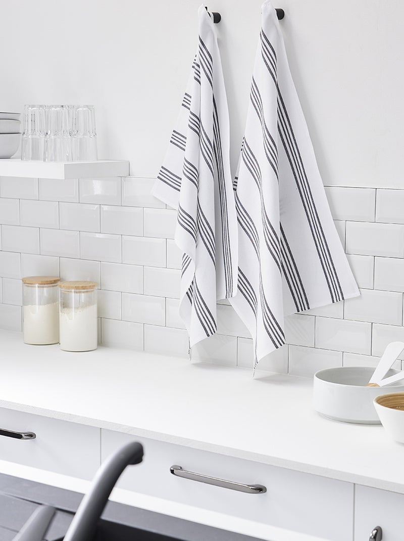 Lot de 2 torchons Blanc 'rayé' - Kiabi