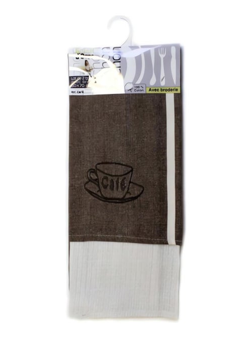 Lot de 2 torchons brodés CAFE en coton - Kiabi